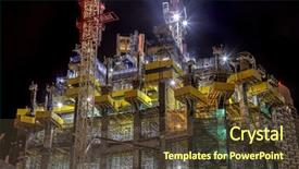  Presentation with building construction - Cool new PPT layouts with building skyscraper at construction process backdrop and a tawny brown colored foreground