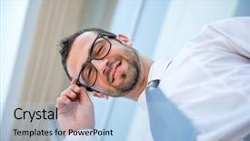  Presentation with business man climbs up to the top of 3d success stairs steps - Presentation theme consisting of building succeses - portrait of succesful smiling business background and a  colored foreground