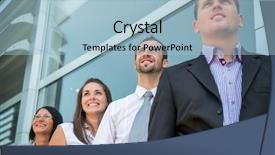  Presentation with managers - Colorful presentation enhanced with building succeses - team of young succesful managers backdrop and a light blue colored foreground