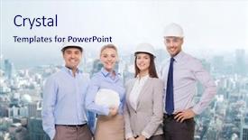  Presentation with business building blocks - Amazing PPT theme having building teamwork business and architecture backdrop and a sky blue colored foreground