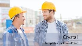  Presentation with teamwork - PPT theme featuring building teamwork technology and people background and a  colored foreground