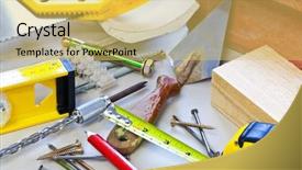  Presentation with construction tools - PPT layouts enhanced with building tools and material background and a yellow colored foreground