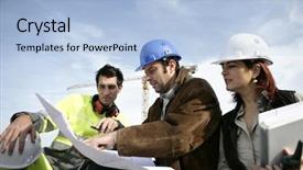  Presentation with trade - Audience pleasing theme consisting of building trade - portrait of three entrepreneurs backdrop and a  colored foreground