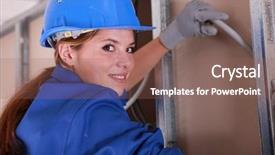  Presentation with women - Presentation theme consisting of building trade - women entering tube background and a violet colored foreground