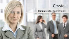  Presentation with coworkers - Slide set with team building closing - closeup portrait of smiling businesswoman background and a white colored foreground