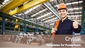  Presentation with management energy - Slide deck with industrial energy management - portrait of a smiling worker background and a coral colored foreground