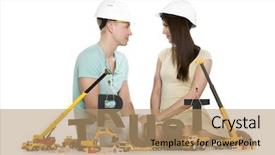  Presentation with building construction - Theme having building up trust concept smiling background and a coral colored foreground