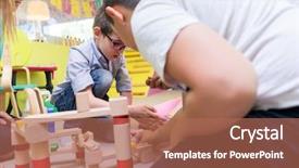  Presentation with educational kindergarten - Amazing slide deck having building with attention and patience backdrop and a coral colored foreground