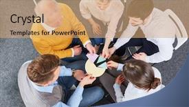  Presentation with team building compass - Slide set enhanced with building with business team group background and a coral colored foreground