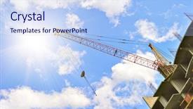  Presentation with crane - Audience pleasing PPT layouts consisting of building with elevating crane backdrop and a light blue colored foreground