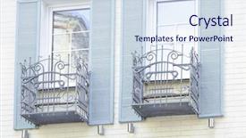  Presentation with windows - Slide set consisting of building with windows and shutters background and a sky blue colored foreground