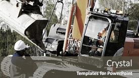  Presentation with bulldozer - Amazing presentation theme having building-worker-directing-large-bulldozer backdrop and a dark gray colored foreground