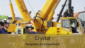  Presentation with crane - Cool new presentation with building workers with mobile cranes backdrop and a gold colored foreground