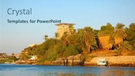  Presentation with nile river - Theme with buildings-along-the-bank background and a light blue colored foreground