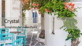  Presentation with beautiful houses - Colorful PPT layouts enhanced with buildings and blue door backdrop and a mint green colored foreground