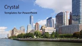  Presentation with tall buildings - Beautiful slide deck featuring buildings and robert f wagner backdrop and a light blue colored foreground