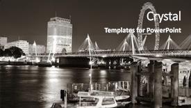  Presentation with office buildings - Slide set featuring thames river night view background and a dark gray colored foreground