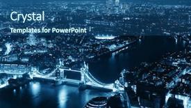  Presentation with london at night - Presentation having buildings bw - london aerial view panorama background and a ocean colored foreground