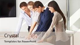  Presentation with team working together - Amazing PPT theme having buildings designer - team of architects working together backdrop and a soft green colored foreground