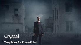  Presentation with financial - Slides with buildings failures - businessman business office and financial background and a  colored foreground