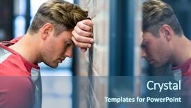  Presentation with safety building inspection - Beautiful slide deck featuring buildings failures - stressed man leaning on wall backdrop and a ocean colored foreground