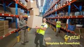  Presentation with cardboard - Beautiful presentation theme featuring buildings failures - view of worker bringing down backdrop and a tawny brown colored foreground