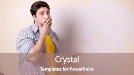  Presentation with plaster - PPT theme consisting of buildings failures - young man applying plaster background and a  colored foreground