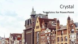  Presentation with traditional mode old vespa scooter - Presentation theme having buildings in amsterdam the netherlands background and a cool aqua colored foreground