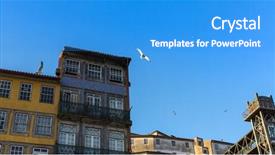  Presentation with old buildings - Beautiful slide deck featuring buildings-in-the-old-part backdrop and a teal colored foreground