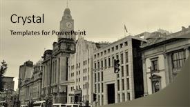  Presentation with old buildings - Colorful presentation theme enhanced with buildings in waitan of shanghai backdrop and a soft green colored foreground