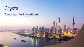  Presentation with office buildings - Slides consisting of buildings near river in shanghai background and a light blue colored foreground