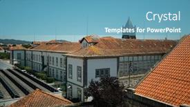  Presentation with buildings - PPT theme with buildings-of-train-station background and a  colored foreground