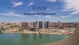  Presentation with city buildings - Cool new PPT theme with buildings-on-belgrade-waterfront-new backdrop and a teal colored foreground