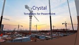  Presentation with under construction - PPT theme having buildings under construction with sunset background and a sky blue colored foreground