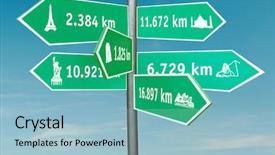  Presentation with realty world - Colorful PPT theme enhanced with buildings with distances in kilometers backdrop and a light blue colored foreground