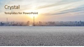  Presentation with buildings - Cool new slide deck with buildings with empty road backdrop and a lemonade colored foreground