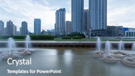  Presentation with rise - PPT theme having buildings with fountains in water background and a gray colored foreground