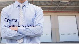  Presentation with pedestrian safety in cross section - Slide set with builing - mid section of manager standing background and a sky blue colored foreground