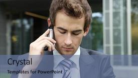  Presentation with grass waterfall - Presentation theme with builing - young caucasian businessman sitting background and a ocean colored foreground