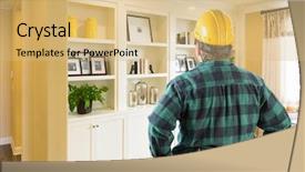  Presentation with facing obstacles - Audience pleasing slide set consisting of built-in shelves and cabinet backdrop and a coral colored foreground