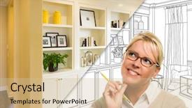  Presentation with custom - Cool new slide deck with built-in shelves and cabinet backdrop and a soft green colored foreground