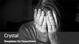  Presentation with woman crying - Amazing slide set having buirnout - unhappy crying woman covering her backdrop and a dark gray colored foreground