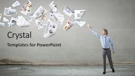  Presentation with flying - Presentation theme consisting of buisness - businessman catching flying papers background and a light gray colored foreground