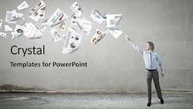  Presentation with flying doves temp plate - Presentation design consisting of buisness - businessman catching flying papers background and a light gray colored foreground