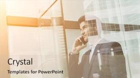  Presentation with talk - PPT theme having buisness - businessman talk to cellphone background and a soft green colored foreground