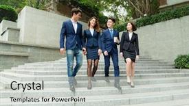  Presentation with group of people silhouettes walking - Colorful slide deck enhanced with buisness - group of business people walking backdrop and a light gray colored foreground