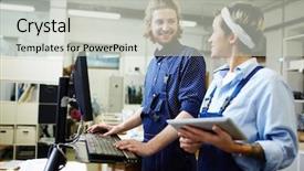  Presentation with machine operator - Amazing presentation theme having buisness - two operators working on printing backdrop and a light gray colored foreground