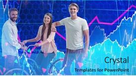  Presentation with shares - Presentation theme having buisness people with bicycle background and a cyan colored foreground