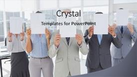  Presentation with buisness presentation - PPT theme with buisness team holding up blank background and a sky blue colored foreground