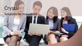  Presentation with working - Slide deck featuring buisness team working at outdoor background and a coral colored foreground